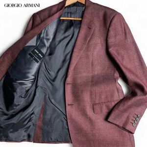 極美品/XLサイズ ●GIORGIO ARMANI ジョルジオアルマーニ ●近年 黒ラベル 【SOFT】 テーラードジャケット ビジネス 幾何学 ボルドー 52