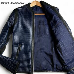 クリロナ着用モデル◎別格のオーラ!! ●DOLCE&GABBANA ドルチェ&ガッバーナ 極艶 光沢キルティング ジャケット ブルゾン ラムレザー 46