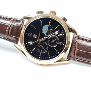 メンズ腕時計 本革 バンド ゴールド メッキ デイト表示 カジュアル ビジネス 新品 未使用 送料無料 T01-GL 1円 1