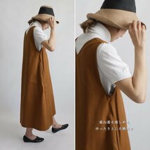 １０００円からスタート　１１２ｃｍ丈　コットンチノ生地　タック入　Vネック　Aライン　ワンピース　ジャンパースカートA63_画像5