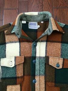 アマナ ＡＭＡＮＡ ビンテージ チェック ウールシャツ Ｌ 茶 緑 ブラウン グリーン ６０ｓ ６０年代 ＣＰＯ グッドカラー
