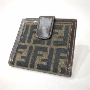 【1円スタート】【ジャンク】FENDI フェンディ 財布 二つ折り 三つ折 ズッカ ブラック ブラウン キャンバス レザー がま口