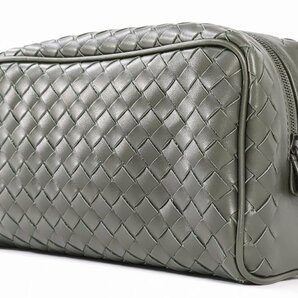 【極美品】BOTTEGA VENETA ボッテガヴェネタ イントレチャート クラッチ バッグ セカンド ポーチ レザー モスグリーンの画像2