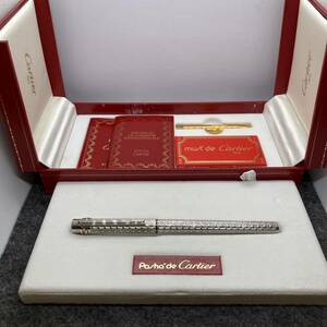 PE1204□Cartier カルティエ 万年筆 マストドゥ カルティエ トリニティ ペン先 18K 750 シルバーカラー 波柄 箱付き 筆記未確認