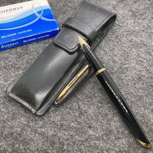 PE1296□WATERMAN ウォーターマン 万年筆 カレン ペン先 18K 750 EF シルバー×ブラック 金属キャップ ペンケース付き 筆記未確認