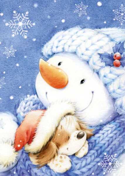 ダイヤモンドアート キット クリスマス 雪だるまと子犬 スノーマン かわいい ダイアモンドアート 可愛い ダイヤモンドペインティング