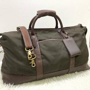 1円 【超希少】 COACH コーチ ボストンバッグ 2way ナイロン レザー カーキ ブラウン 大容量 旅行 仕事鞄 ショルダー ビジネス メンズ 5497