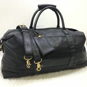 1円 【美品】 COACH コーチ ボストンバッグ オールレザー 2way ビジネス メンズ ブラック ゴールド金具 大容量 旅行 出張 ショルダー 黒