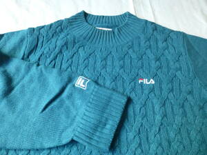 259♪FILA フィラ　ケーブル柄ニットチュニック(5L)エメグリーン