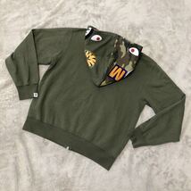 希少★初期 A BATHING APE アベイシングエイプ シャーク フーディ パーカー カモフラ 迷彩 日本製 M カーキ フルジップ フランケンタグ_画像8