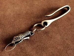 蛇頭キーフック（ツリバリフック仕様） キーホルダー 真鍮 蛇 キーリング キーチェーン ストラップ チャーム ペンダントトップ ブラス 動物