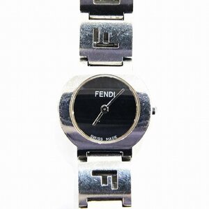 FENDI Fendi 3050L кварц женский часы SS серебряный чёрный циферблат раунд [ б/у ]JA-18195