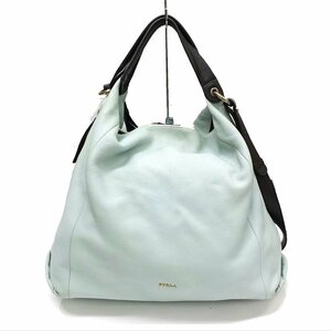 FURLA フルラ 2WAY バッグ レザー ブルー ブラウン トートバッグ ショルダーバッグ レディース【中古】JA-18294