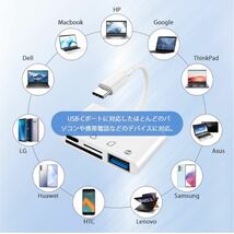 【革新モデル】 タイプC SDカードリーダー Type-C 変換アダプタ USB C 4in1 USB OTGカメラアダプタ ビデオ写真_画像7