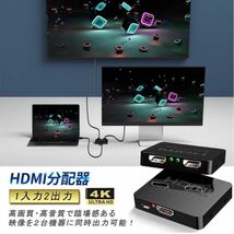 HDMI 分配器 1入力 2出力 同時出力 HDMI スプリッター ハブ 2画面 hdmi 増設 オーディオ同期 4K 3D 1080p 複数出力 ミラーモード_画像2