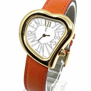 YVES SAINT LAURENT 腕時計 ハート ロゴインデックス クォーツ quartz 2針 ゴールド 金 オレンジ レザーベルトYSL イヴサンローラン D63