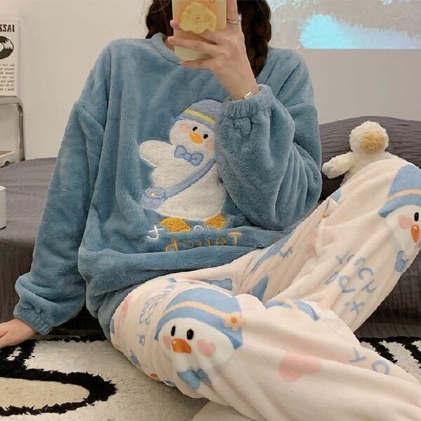 上下セット☆ペンギンパジャマルームモコモコルームウェア暖かい可愛2点セット