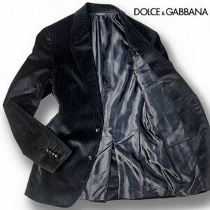 定価24万 ドルチェ&ガッバーナ《滲み出る高級感》 DOLCE&GABBANA ベロア ストライプ テーラードジャケット くるみボタン ブレザー メンズ M