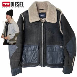 ディーゼル XL《定価18万/ジャスティンビーバー着用》DIESEL 極上リアルムートン B-3 フライトジャケット 羊革 ブルゾン ライダース レザー