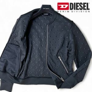 未使用級/L相当●DIESEL【漆黒の星】ディーゼル S-JOE-ZIP-MA 星柄 ジャケット ブルゾン ブラック MA-1ストレッチ 凸凹3D スター 即完売品