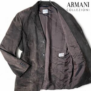 柔らかいスエード 48 L相当●アルマーニ ARMANI COLLEZIONI山羊革 レザー テーラードジャケット ブレザー ブルゾン ブラウン 茶 メンズ