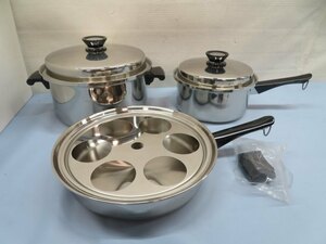 美品/3点セット★Amway Queen MULTI-PLY 18/8 両手鍋 片手鍋 STAINLESS STEEL Made in USA アムウェイ クィーン 調理器具 89074 KA★！！