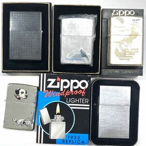 D055-I57-682 ▲ Zippo ジッポ ライター 5点セット アメリカンイーグル SILVER 10ミクロン/NEWYORK DESIGN/犬 Dog 他 ケース付有 火花有 ①