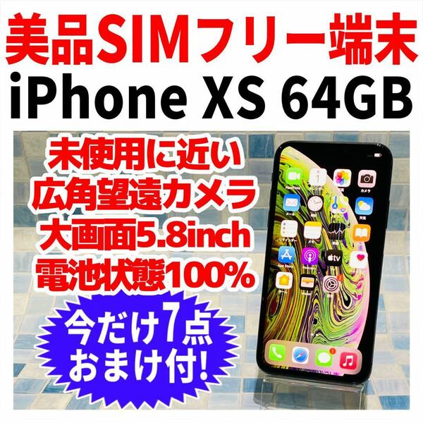 美品 SIMフリー iPhoneXS 64GB 757 スペースグレイ 新品バッテリー 大画面