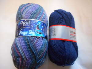 ☆　OPAL海外毛糸ソックヤーンと単色・紺50ｇ　スーパーウオッシュ　中細　2玉まとめて