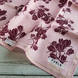  silk cotton [ free shipping * anonymity delivery ] new goods *FURLA Furla * handkerchie large size pink floral print flower print handkerchie -f small scarf 