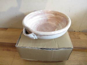 刷毛目片口型菓子器　寅介 造　京焼　菓子器鉢　紙箱　（和食器　民芸陶器　