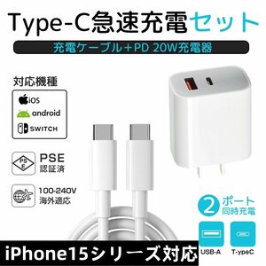 20w 電源アダプタ 2ポート+ USB-Cケーブル 2m セットf