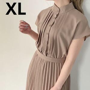 JUNOAH( juno a) French sleeve pleat One-piece Brown mocha tea color adult commuting office OL adult woman te-to