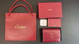 美品 正規店購入 Cartier カルティエ ドゥーブルC ドゥ カルティエ ミニウォレット チェリーレッド カーフスキン