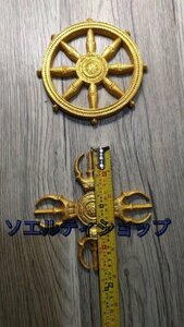 新入荷☆密教仏具 寺院仏具 十字羯磨 十字三鈷杵 法輪 金剛輪 木製２個セット直径12CM