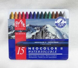 未開封 + caran d'ache NEOCOLOR カランダッシュ ネオカラー II 水溶性 パステル 15色 缶入 + クレヨン 画材 イラスト デザイン アート用品