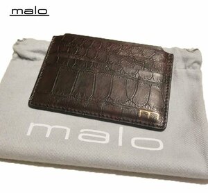 1円~【15万新品】【malo/マロ/マーロ】クロコダイルで周囲の視線が集中！箔押ロゴ入り★クリアケース付き★クロコレザーカードケース