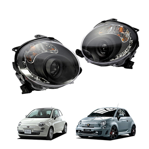 フィアット FIAT 500 前期 312型 アバルト ABARTH 500 595 595 日本光軸 LED付プロジェクター ヘッドライト ブラック 左右セット　