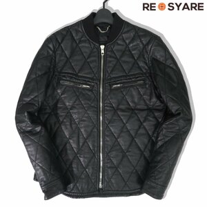  beautiful goods diesel black Gold sheepskin leather quilting cotton inside Zip up jacket blouson 46173