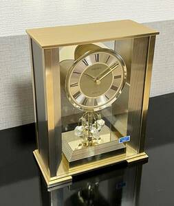 【05055】動作品 SEIKO 電池式 セイコー クォーツクロック QUARTZ CLOCK クリスタル 回転飾り付 置き時計 ＱZ671Ｇ リユース品 清掃除菌済