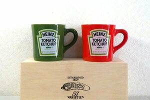 Й★HEINZ ハインツ★ペアマグ★赤緑★陶器★コップ★2個★木箱入り★未使用品★