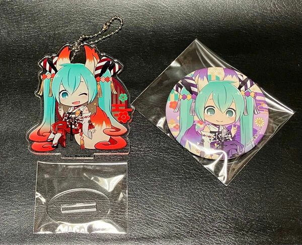 初音ミク　百鬼夜行　アクリルチェーン、缶バッジ