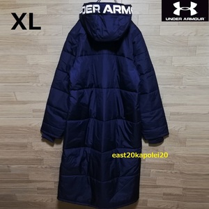 XL size 新品 UNDER ARMOUR アンダーアーマー フード ロゴ メンズ ウェア ロングコート ネイビー 未使用 ベンチコート トレーニング 秋冬