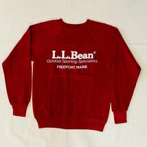LLBean　エルエルビーン　MADE IN USA/米国製　ロゴ プリント　ラグラン スリーブ トレーナー　レッド/赤　SMALL_画像1