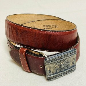 ウエスタンベルト　バックル フラワーモチーフ　GENUINE LEATHER/本革　レザー　レッド/赤系