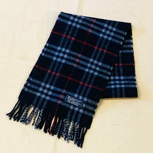 美品　Burberrys OF LONDON　バーバリー　MADE IN ENGLAND/英国製　100% LAMBSWOOL　マフラー　ノバチェック ネイビー/紺系　20 × 114cm