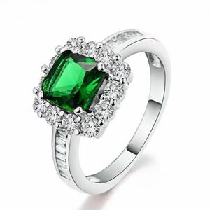  new goods 14.5 number large grain AAA+ CZ emerald ring square white gold 18kgp diamond ring emerald present free shipping 