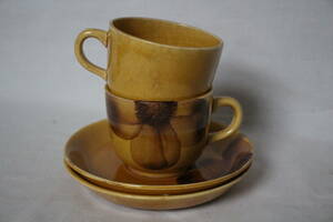 フランス ヴィンテージ サルグミンヌ MEXICO 古い陶器のカップとお皿のセット C＆S2客セット 美品