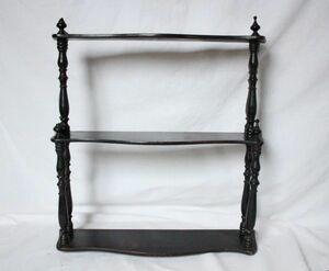 ベルギー アンティーク 古い木製の三段シェルフ 黒色 ナポレオン三世様式 解体不可 美品