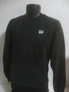 ★161■男長袖■未着プーマ Men'sトレーナー/Ｓ(USサイズ)/Ｍサイズ相当/黒/切り替え極細コーデュロイ/ワッペンロゴ